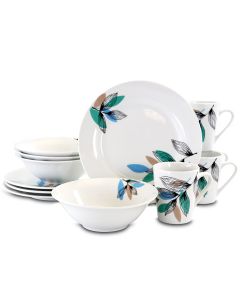 Gibson Home Vineyard Blue 12 Piece Round Fine Ceramic Dinnerware Set