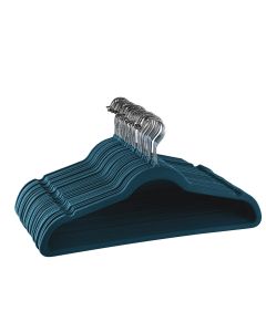 Elama Home 30 Piece Velvet Slim Profile Heavy Duty Felt Hangers with Stainless Steel Swivel Hooks in Blue