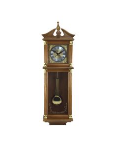 Bedford Clock Collection 34.5 Inch Chiming Pendulum Wall Clock in Antique Harvest Oak Finish