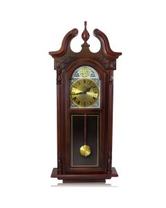 Bedford Clock Collection 38 Inch Grand Antique Chiming Wall Clock with Roman Numerals in a in a Cherry Oak Finish