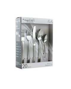 MegaChef Baily 20 Piece Flatware Utensil Set, Stainless Steel Silverware Metal Service for 4 in Silver