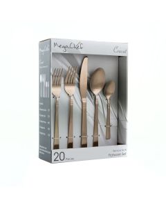 MegaChef Cravat 20 Piece Flatware Utensil Set, Stainless Steel Silverware Metal Service for 4 in Matte Rose