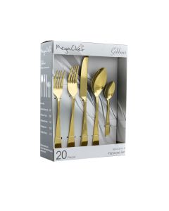 MegaChef Gibbous 20 Piece Flatware Utensil Set, Stainless Steel Silverware Metal Service for 4 in Gold