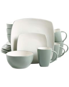 Gibson Home Soho Lounge 16 Piece Soft Square Stoneware Dinnerware Set in Celadon