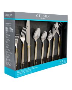 Gibson Home Grand Abby 45 Piece Stainless Steel Flatware Set with Gold Accent Handle
