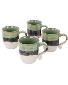 Meritage Twist 4 Piece 17 Ounce Round Stoneware Cup Set in Green