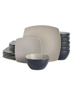 Gibson Soho Lounge 18 Piece Soft Square Stoneware Dinnerware Set in Matte Taupe