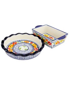 Gibson Luxembourg 10.5 inch Pie Dish and 10 inch Bakeware set in stoneware