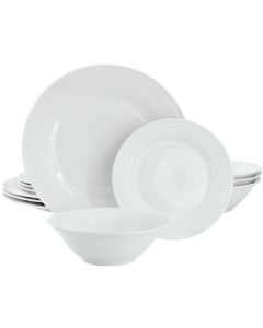Gibson Home Everyday Embossed 12 Piece Round Ceramic Dinnerware Set in White