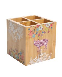 Gibson Urban Market 5.5 Inch Square Bamboo Utensil Holder in Animal and Floral Print