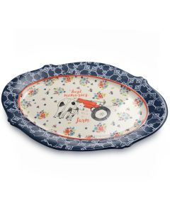 Urban Market Life on the Farm 18.5 Inch Oval Ceramic Serving Platter in Floral Farm Pattern