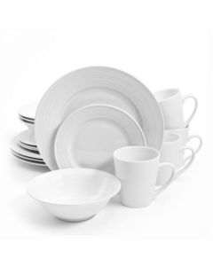 Gibson Home Embossed Buffet 16 Piece Ceramic Dinnerware Set in White