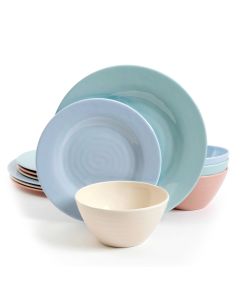 Gibson Home Brist Pastels 12 Piece Melamine Dinnerware Set in Assorted Colors