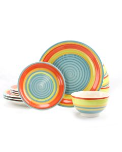 Gibson Home 12 Piece Stoneware Dinnerware Set in Rainbow Swirl