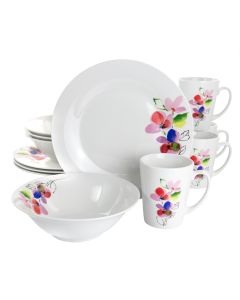 Gibson Home Vineyard Rose 12 Piece Round Fine Ceramic Dinnerware Set in White