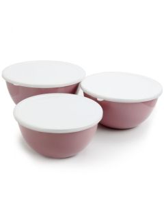 Gibson Home Plaza Cafe 3 Piece Stackable Nesting Mixing Bowl Set with Lids in Lavender