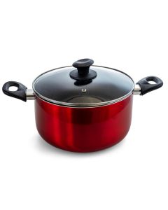 Gibson Oster Merrion 3.2 Quart Nonstick Aluminum Dutch Oven with Glass Lid in Red