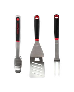 Gibson Home Huckleberry 3 Piece Stainless Steel BBQ Tool Set in Black and Red