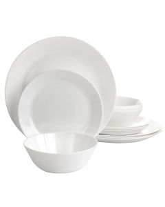 Gibson Ultra Courtyard 12 Piece Tempered Opal Glass Dinnerware Set in White