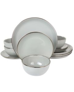 Gibson Home Rockaway Gold 12 Piece Stoneware Dinnerware Set in Gray