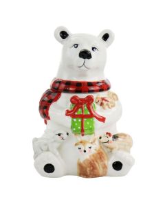 Gibson Home Polar Friend Durastone 8.5in  Holiday Cookie Jar in White and Multi