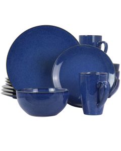 Gibson Elite Lisbon 16 Piece Round Stoneware Dinnerware Set in Cobalt