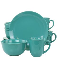 Gibson Home Mercer 12 Piece Round Stoneware Dinnerware Set in Teal Green