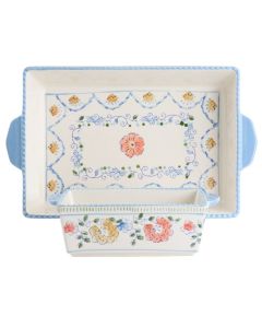 Gibson Elite Anaya 2 Piece Rectangle Stoneware Bakeware Set with Hand Painted Designs