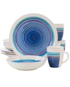 Gibson Home Richvale 12 Piece Round Durastone Dinnerware Set in Blue