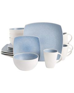 Gibson Elite Soho Lounge 16 Piece Soft Square Stoneware Dinnerware Set in Aqua Blue