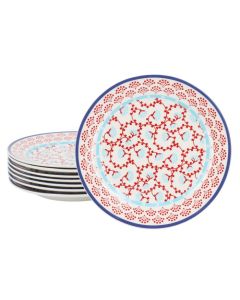 Gibson Home Village Vines Floral 8 Piece 7.4 Inch Fine Ceramic Dessert Plate Set in White and Red