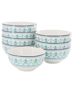 Gibson Home Village Vines Floral 8 Piece 6 Inch Fine Ceramic Bowl Set in White and Multi Green