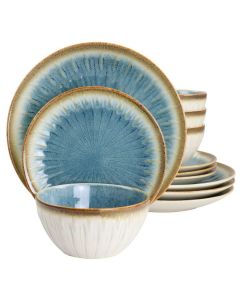 Gibson Elite Mayfair Bay 12 Piece Stoneware Dinnerware Set in Blue