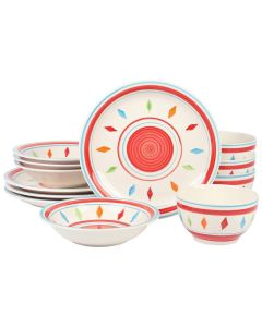 Gibson Home Heidy 12 Piece Durastone Dinnerware Set in Red