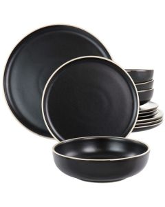 Gibson Elite Serenade 12 Piece Round Stoneware Dinnerware Set in Black