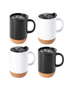 Gibson Home Modani 4 Piece 16.5 Ounce Stoneware Travel Mug Set with Lid and Cork Base