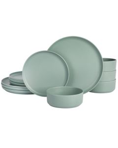 Gibson Home Canyon Crest 12 Piece Stackable Melamine Dinnerware Set in Sage