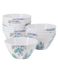 Gibson Home Tropical Sway Vineyard 12 Piece 6 Inch Hammered Melamine Bowl Set in Blue