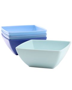Gibson Home Grayson 4 Piece 6 Inch Square Melamine Dinner Bowl Set in Assorted Blue