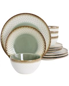 Gibson Elite Habit Hill 12 Piece Stoneware Dinnerware Set in Green