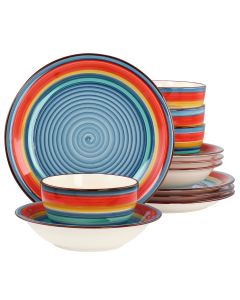 Gibson Home Rainbow 12 Piece Stoneware Dinnerware Set in Blue Multi
