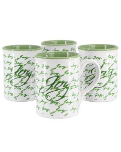 Gibson Home Inspirational Words Joy 4 Piece 16 Ounce Stoneware Mug Set in Green