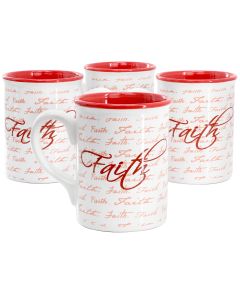 Gibson Home Inspirational Words Faith 4 Piece 16 Ounce Stoneware Mug Set in Red