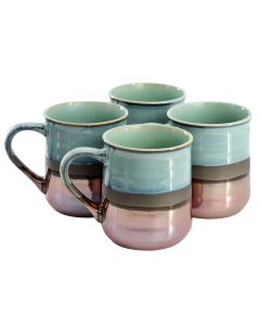 Gibson Home Copper Tonal 4 Piece 18 Ounce Stoneware Cup Set in Sage