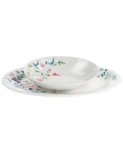Gibson Home Butterfly Floral 2 Piece Fine Ceramic Platter and Dinner Bowl Set in White and Floral