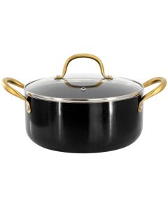 Gibson Home Ellsworth 5 Quart Nonstick Aluminum Dutch Oven with Lid in Black and Gold