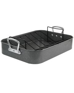 Gibson Greystone 2 Piece Carbon Steel 16.25in. Turkey Roaster Set in Speckled Grey