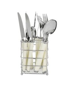 Gibson Everyday Fairfield 16 Piece Flatware Set with Wire Caddy in Egg Shell