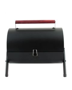 Gibson Home Delwin Carbon Steel Barrel BBQ in Black with Burgundy Wood Handle