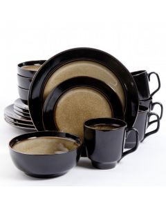 Gibson Elite Bella Galleria 16 Piece Stoneware Dinnerware Set in Taupe and Black